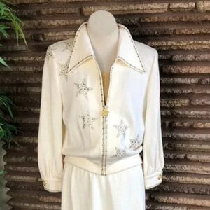 ST. JOHN Collection Full Zip Knit Jacket with gold Stars embellishments Size S